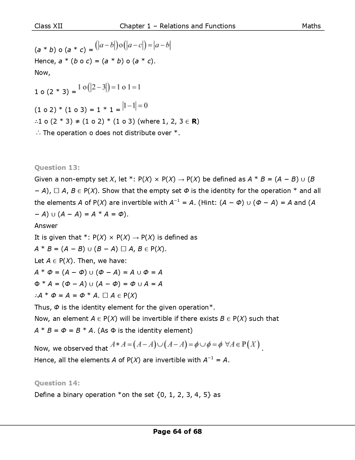 NCERT Class 12 Maths Chapter 1 Relations and Functions Solutions Page 64